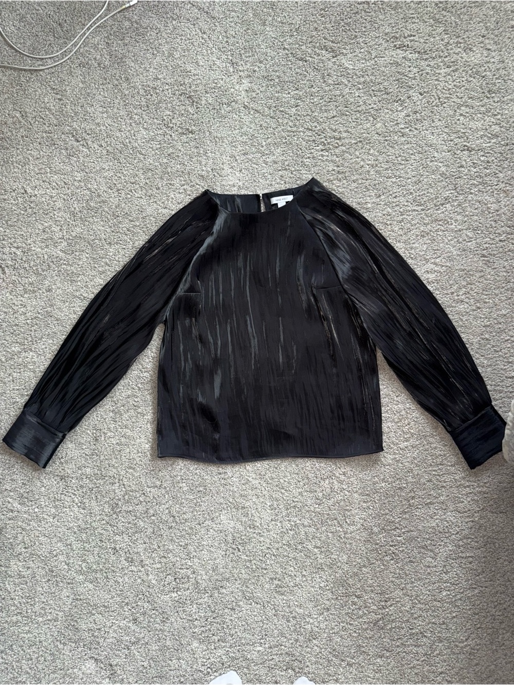 Zara Black Pleated Long-Sleeve Blouse